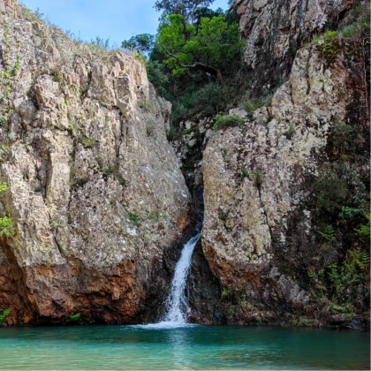 Waterfall, river and lake in the Esterel Massif