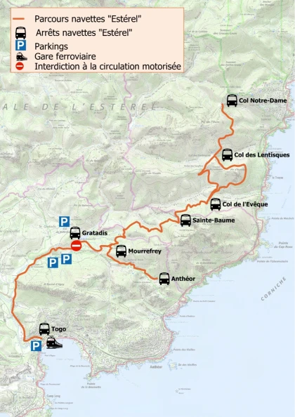 Itinéraire arrêts de la navette de l'Estérel
