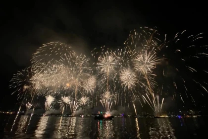 Cannes fireworks festival viewed from the sea