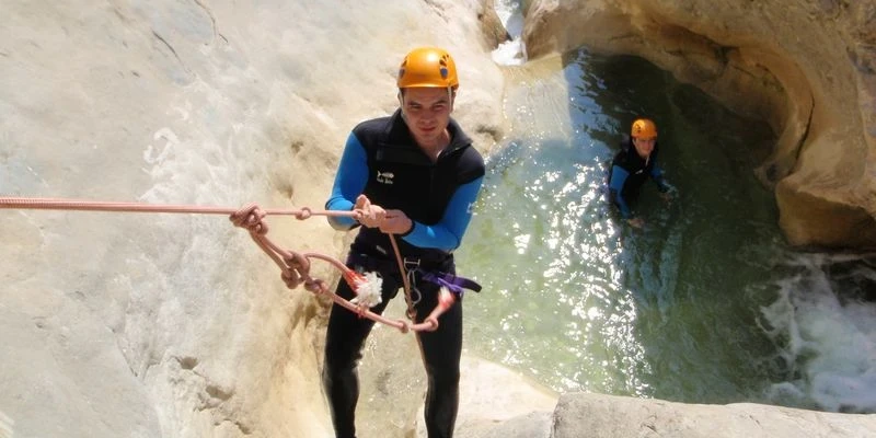 Canyoning adventure with abseiling down a waterfall on the French Riviera